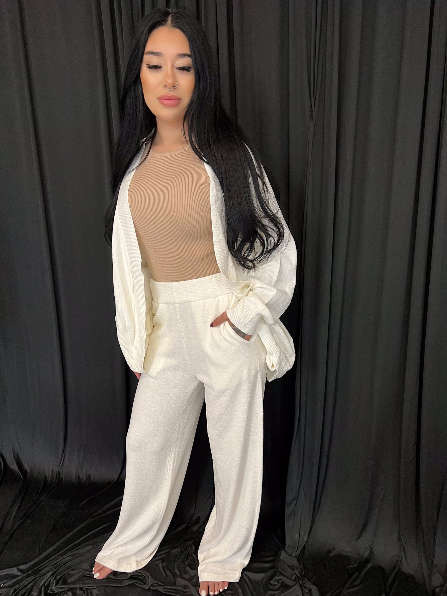 White Plush Knit Jogger