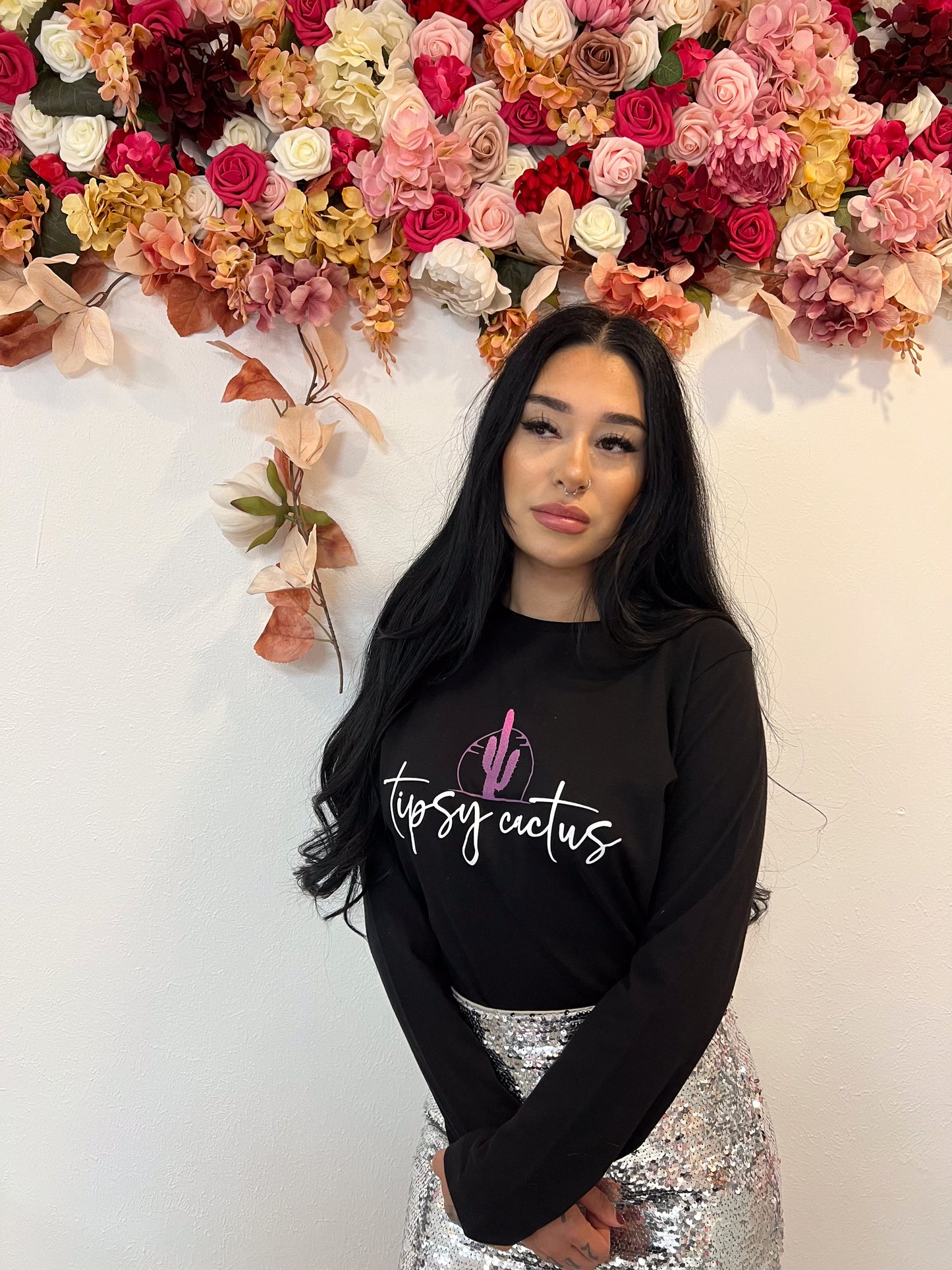 Black Long Sleeve Tipsy Cactus Tee