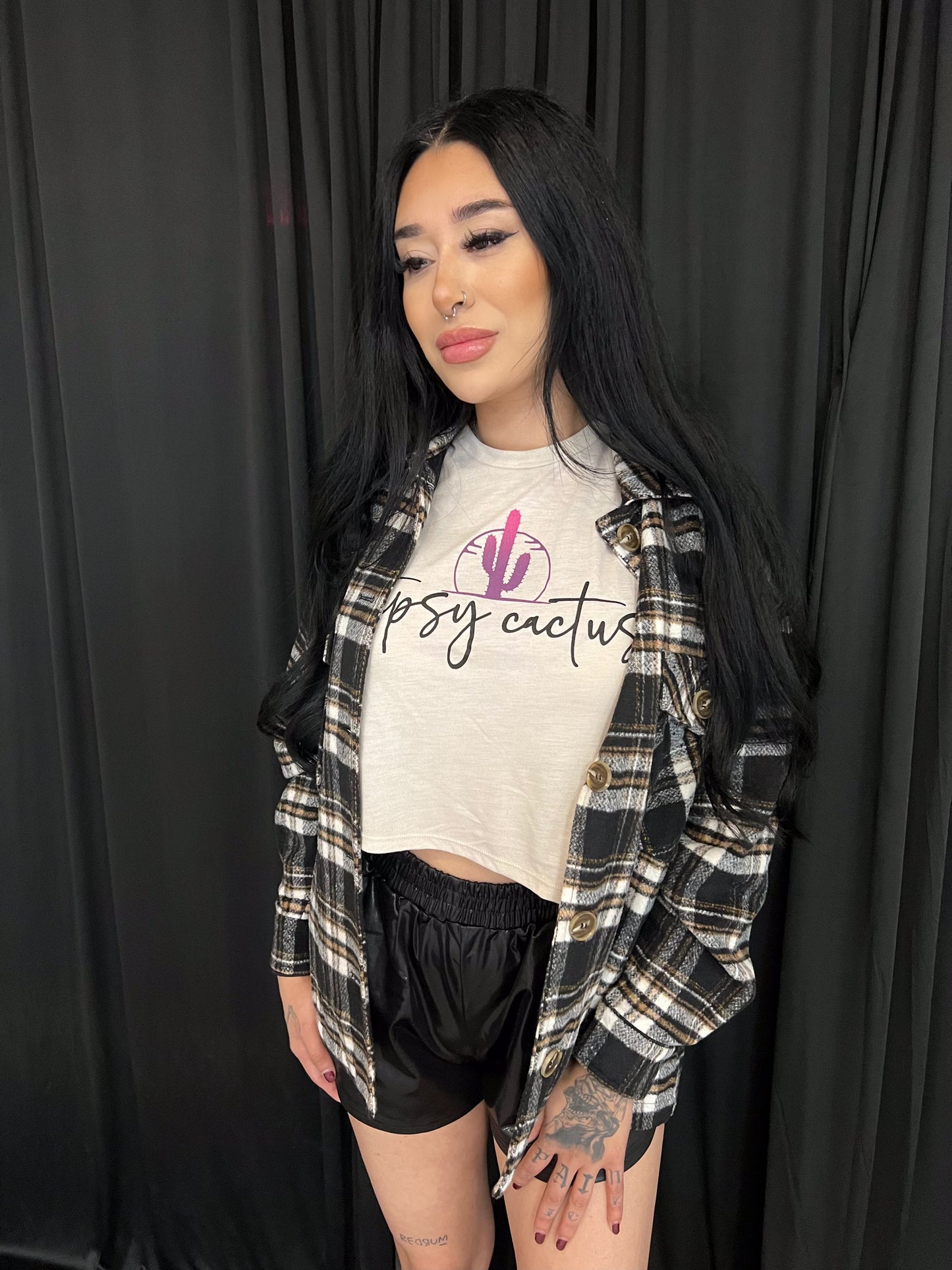 Cream Short Sleeve Tipsy Cactus Crop Top