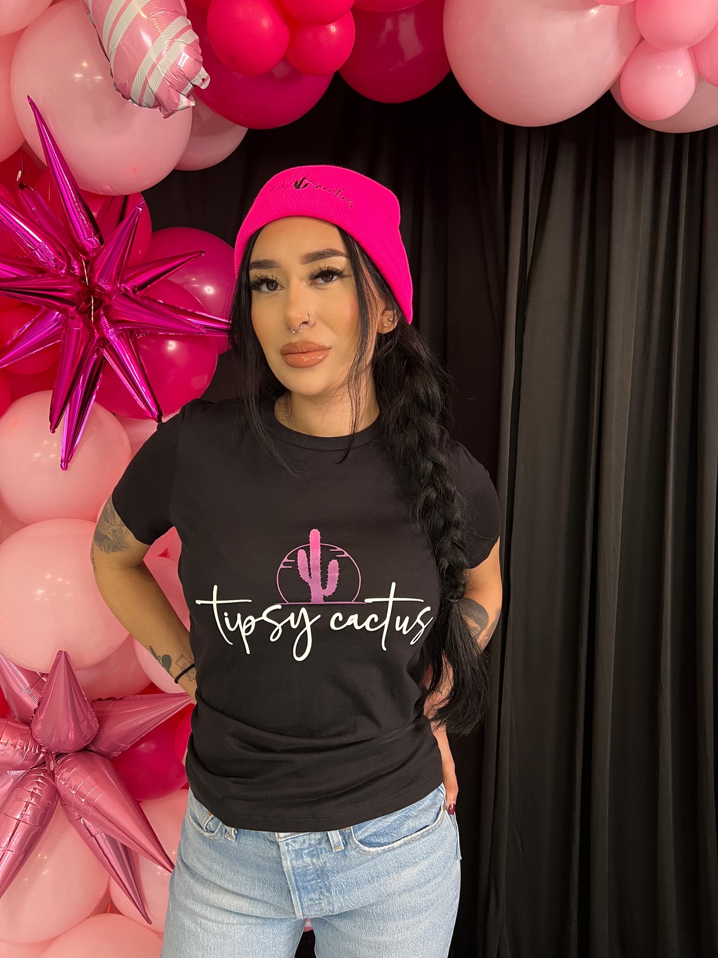 Black Short Sleeve Tipsy Cactus Tee