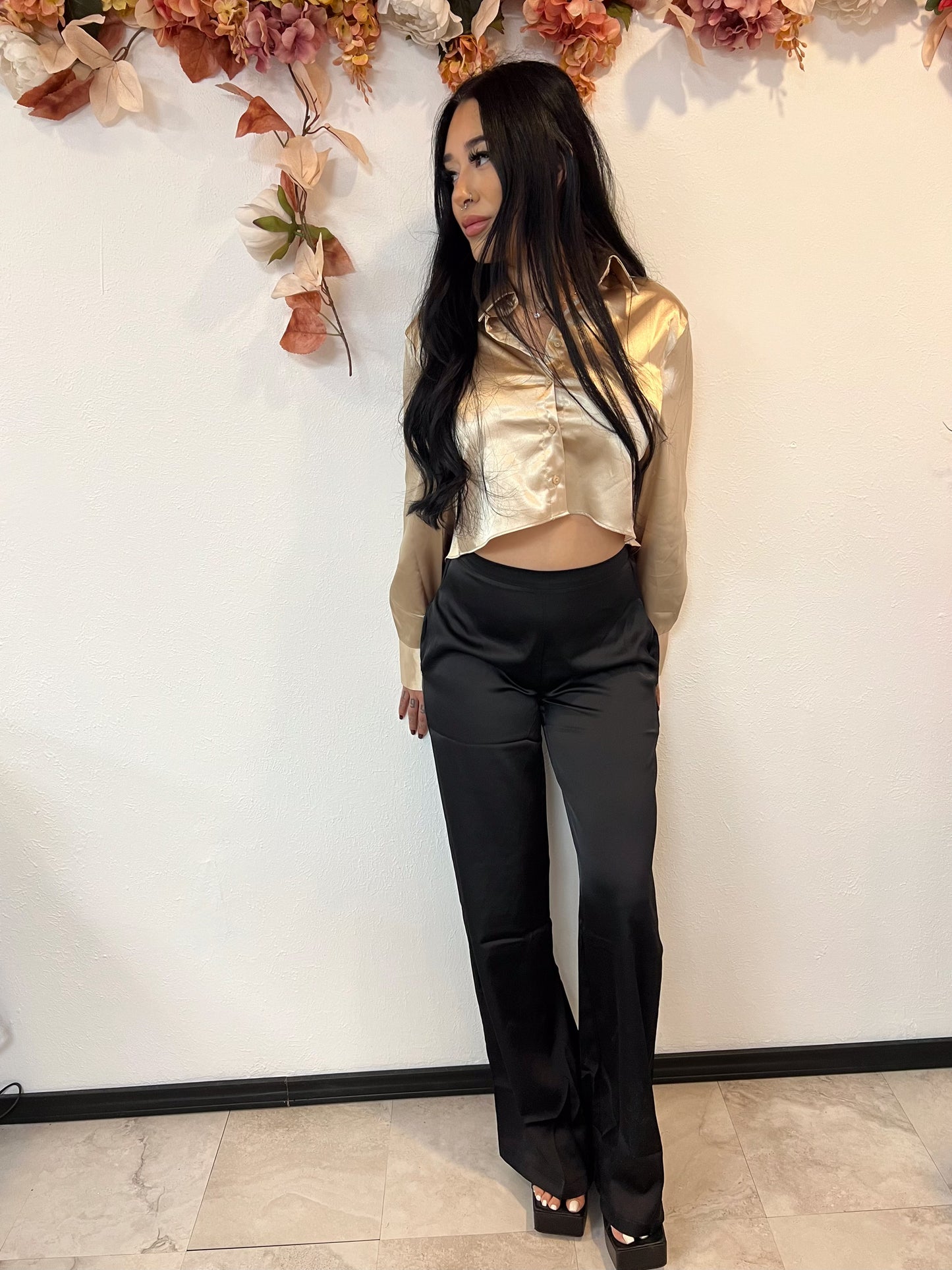 Champagne Long Sleeve Crop Top