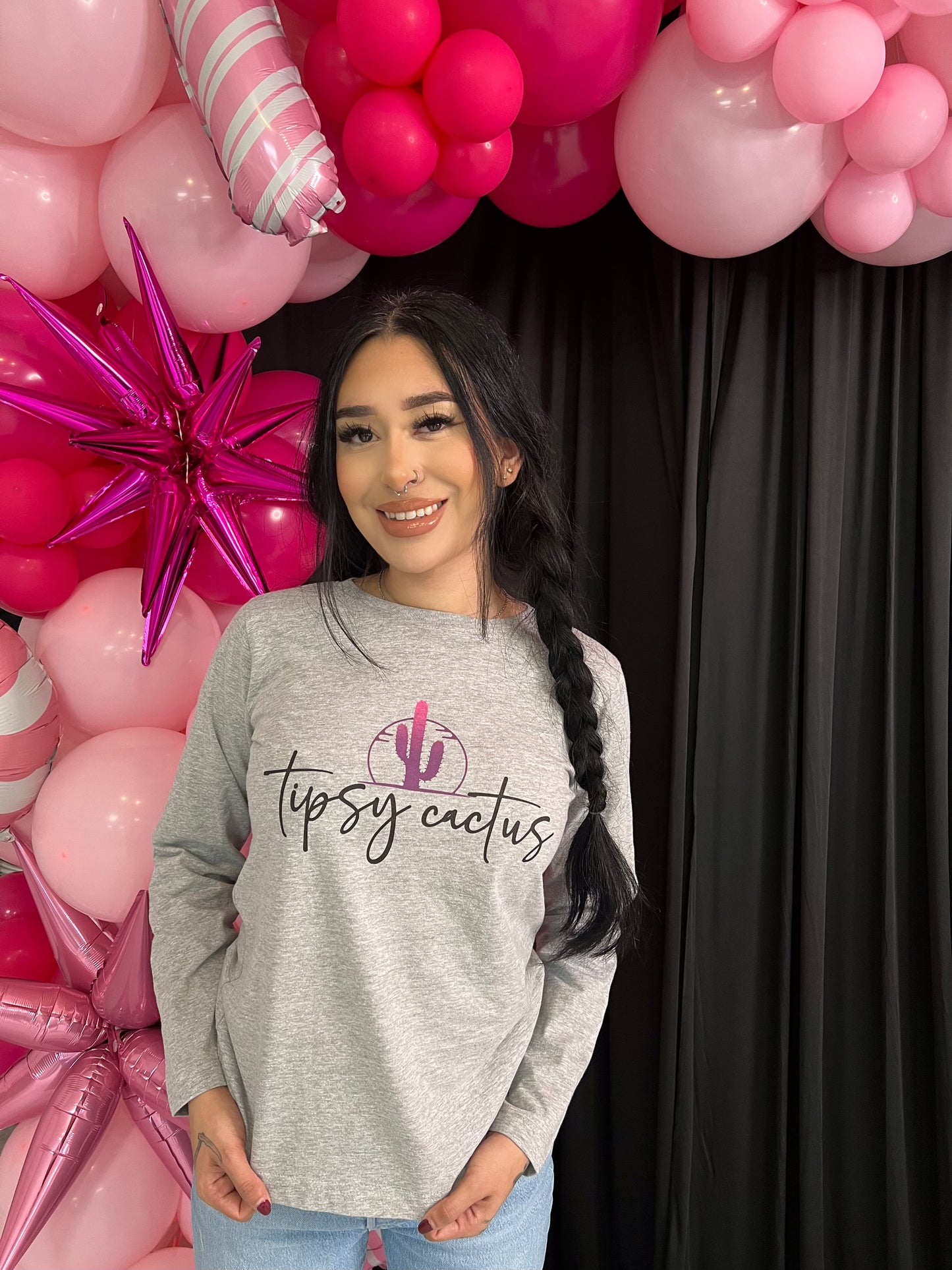 Grey Long Sleeve Tipsy Cactus Tee