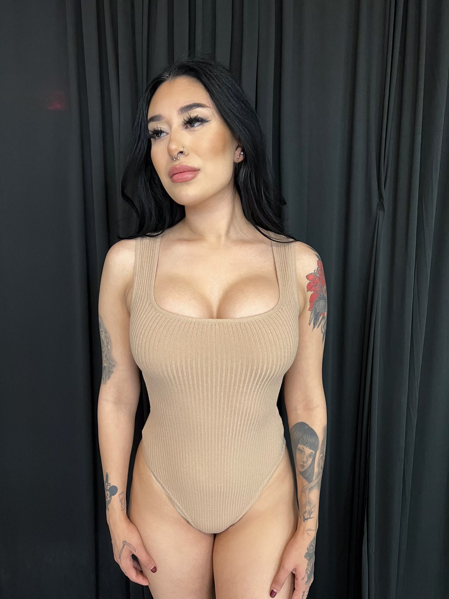 Camel Square Neck Body Suit