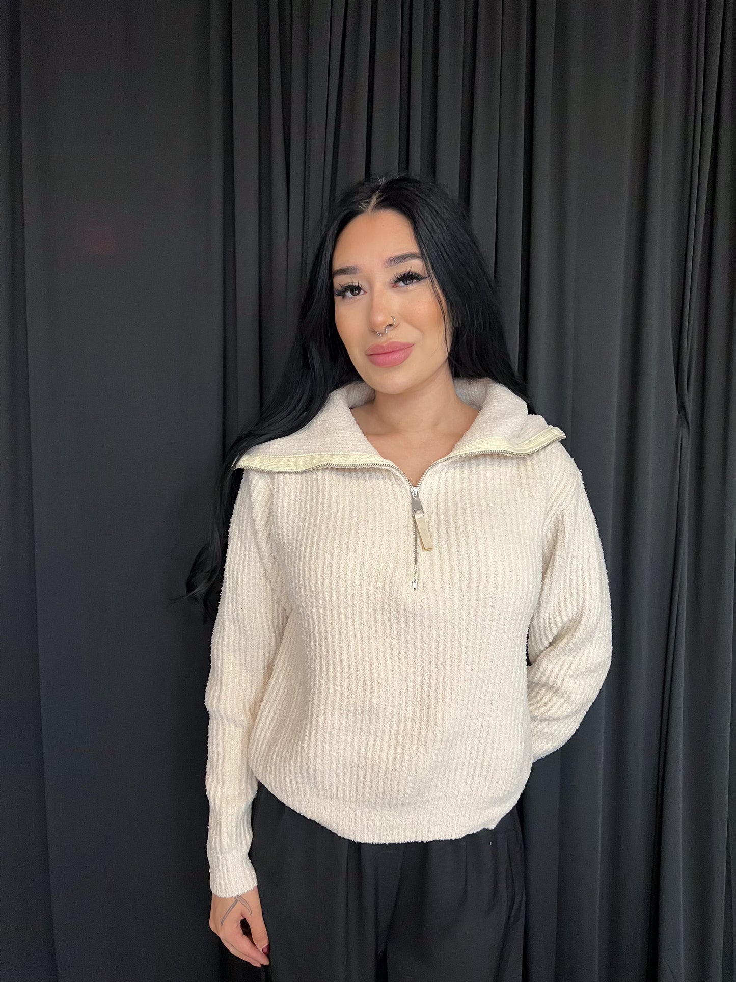 Vanilla Plush Zip up Sweater