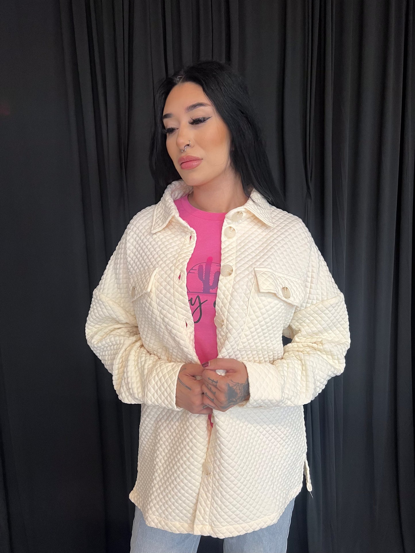 Ivory Quilted Button Up Shirt