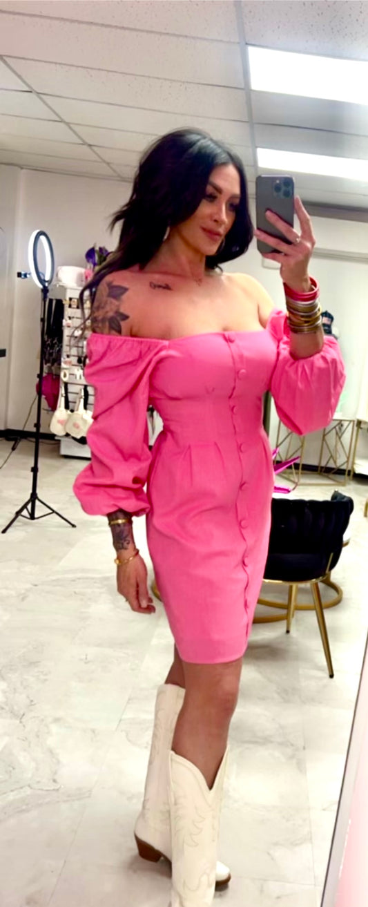 Hot Pink Button Up Dress