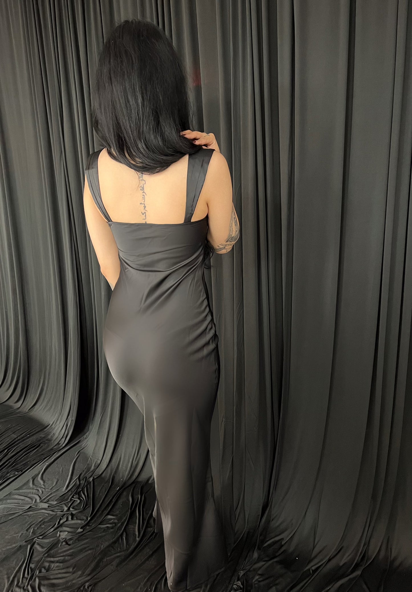 Long Black/Cream Satin Dress