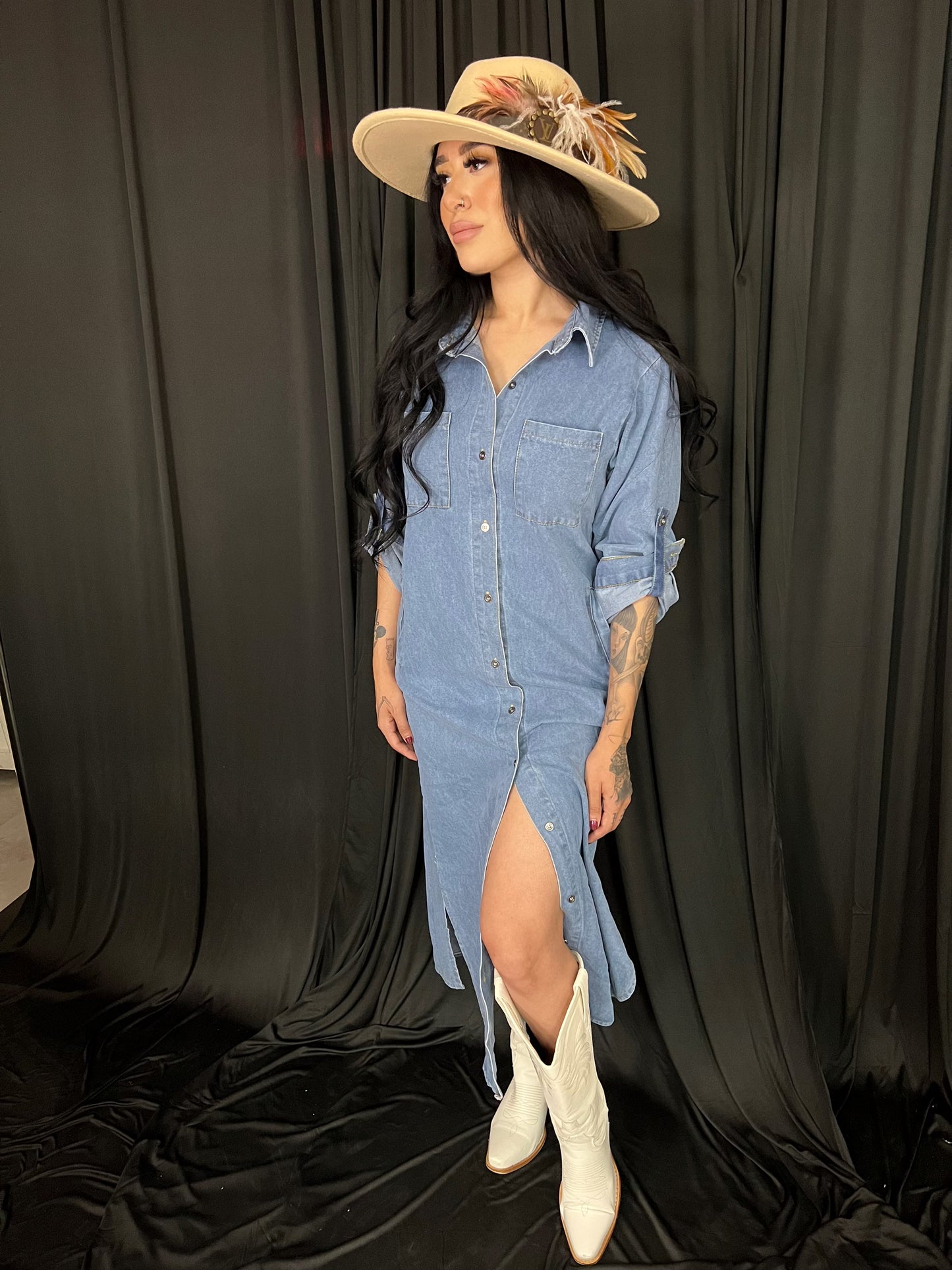 Long Denim Button Up Dress