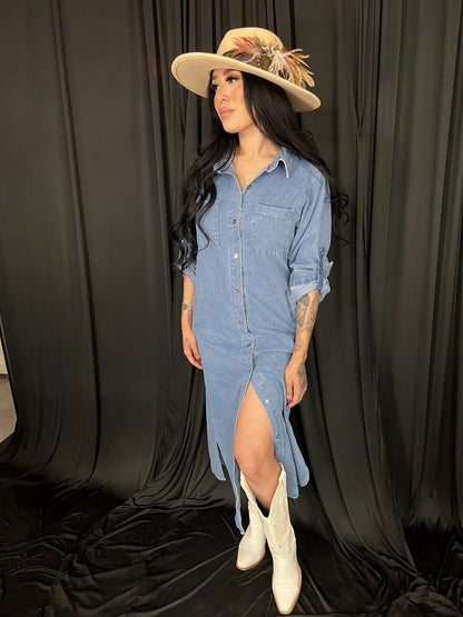 Long Denim Button Up Dress