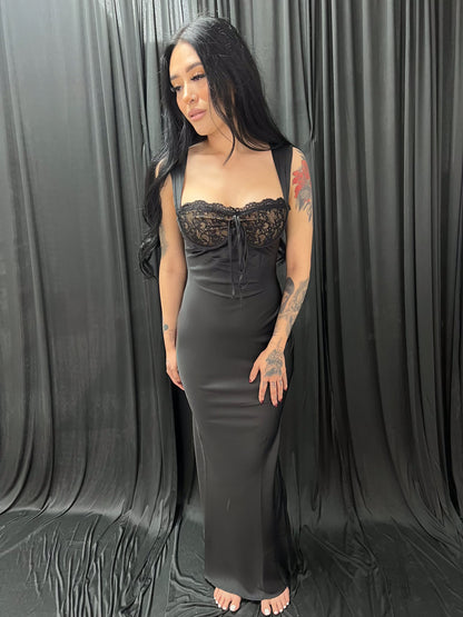 Long Black/Cream Satin Dress