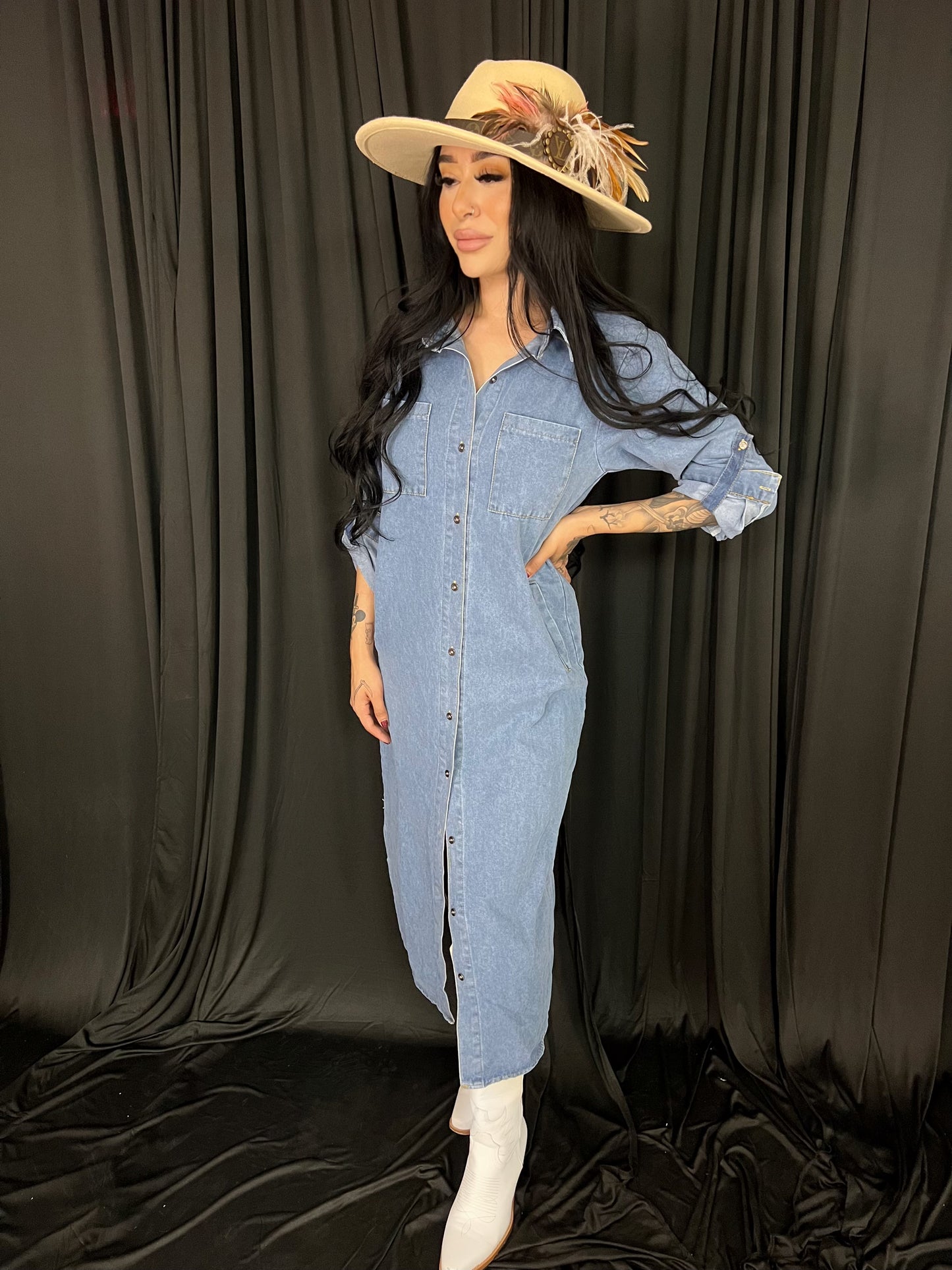 Long Denim Button Up Dress